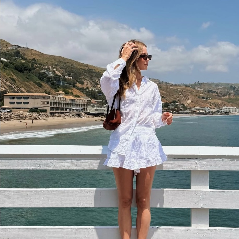 Aerie White Ruffle Hem Swim Cover-Up